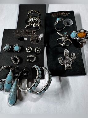 Shyanne Silver-Tone Earrings & Ring size 7,8& 9 with Turquoise and Amber Accents